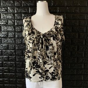 St. John Silk Ruffle Front Floral Print Tank Top